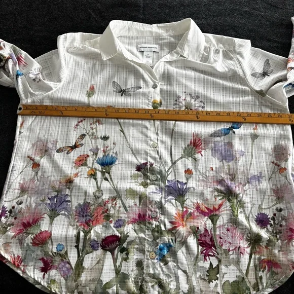 Alfred Dunner Garden Party Floral Watercolor Button Front White Blouse XL NWOT - Picture 6 of 13